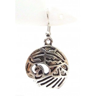THE HELMET Silver Oxidized Earring - Hook Dangle Drop Long - East Indian Tribal